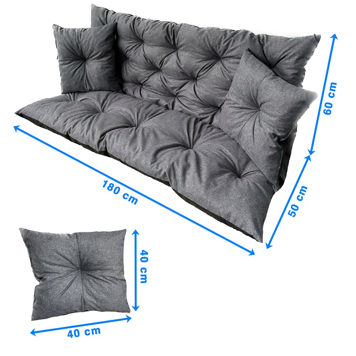 Poduszka Ogrodowa Zestaw 180X60X50 Ekolen Na Ławkę Huśtawkę Taras Dekoracyjny Szara