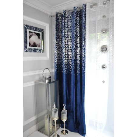 zasłona welurowa "velvet glow" srebrny print 140x250 cm granat