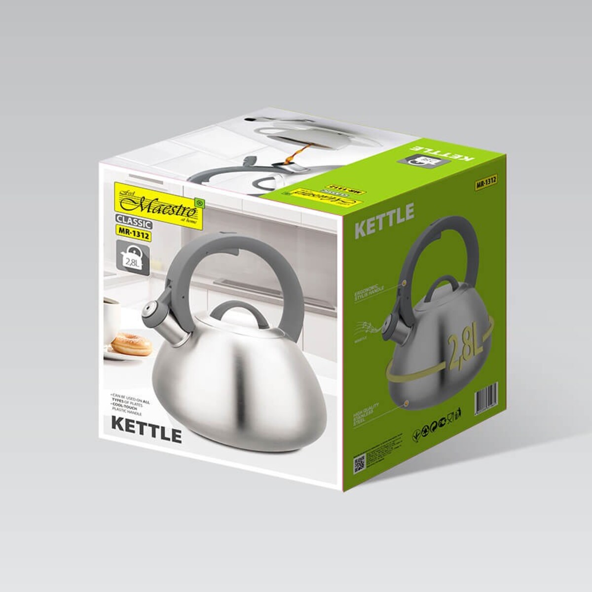 Czajnik stalowy z gwizdkiem na gaz indukcję 2.8L srebrny MAESTRO MR-1312