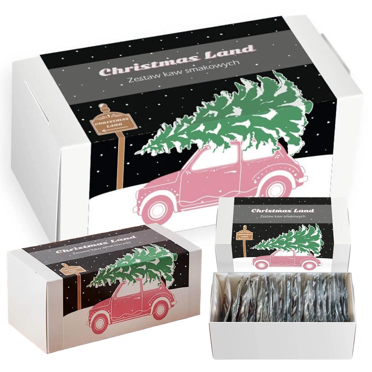 ŚWIĄTECZNY ZESTAW PREZENTOWY 20 SMAKÓW MIELONYCH KAW AROMATYZOWANYCH W SASZETKACH "CHRISTMAS LAND" - PREZENT UPOMINEK NA MIKOŁAJA ŚWIĘTA GWIAZDKĘ BOŻE NARODZENIE POD CHOINKĘ DLA KOBIETY FACETA