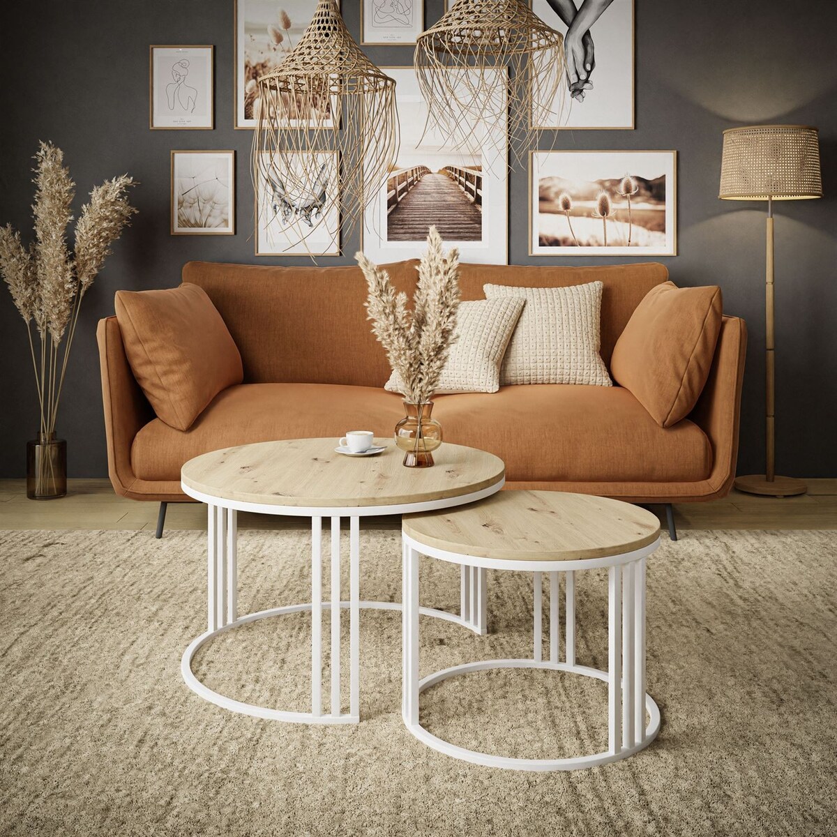 Stolik kawowy LORI 2w1 biały dąb artisan