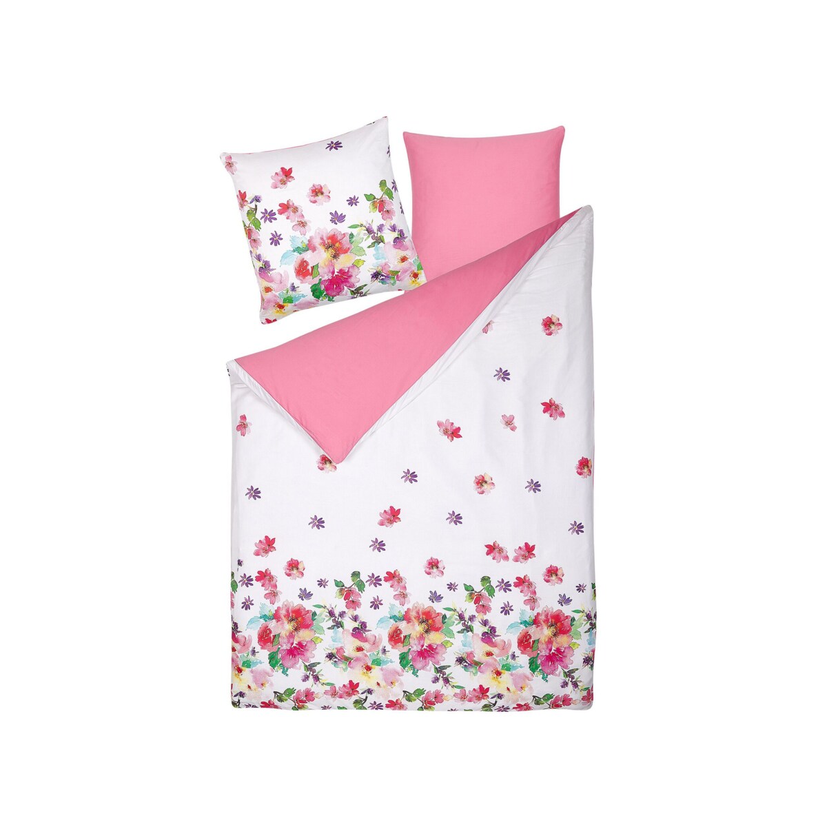 Komplet pościeli bawełnianej satynowej w kwiaty 135 x 200 cm biało-różowy LARYNHILL