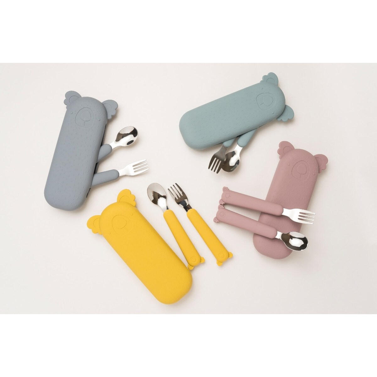 THE COTTON CLOUD sztućce w silikonowym pokrowcu, Koala / Jade