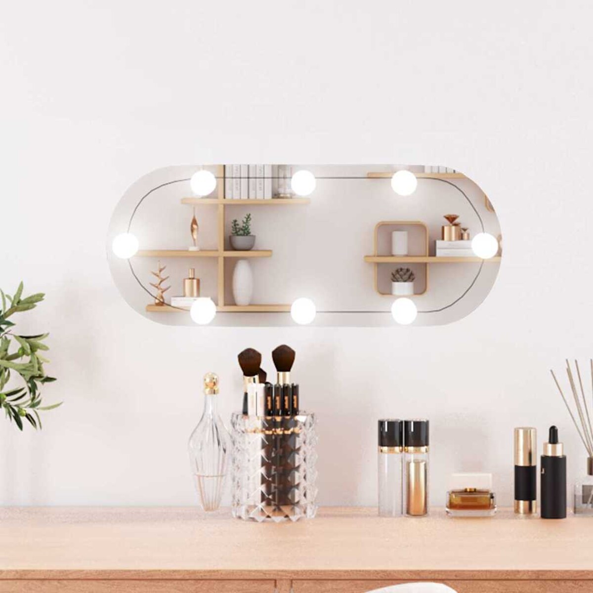 vidaXL Lustro ścienne z LED, 20x50 cm, szklane, owalne