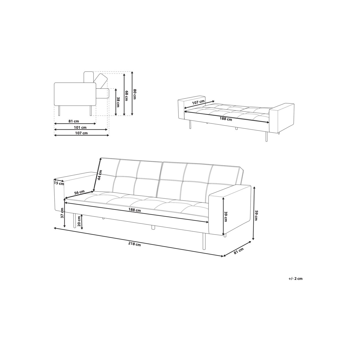 Sofa rozkładana welurowa szara VISNES