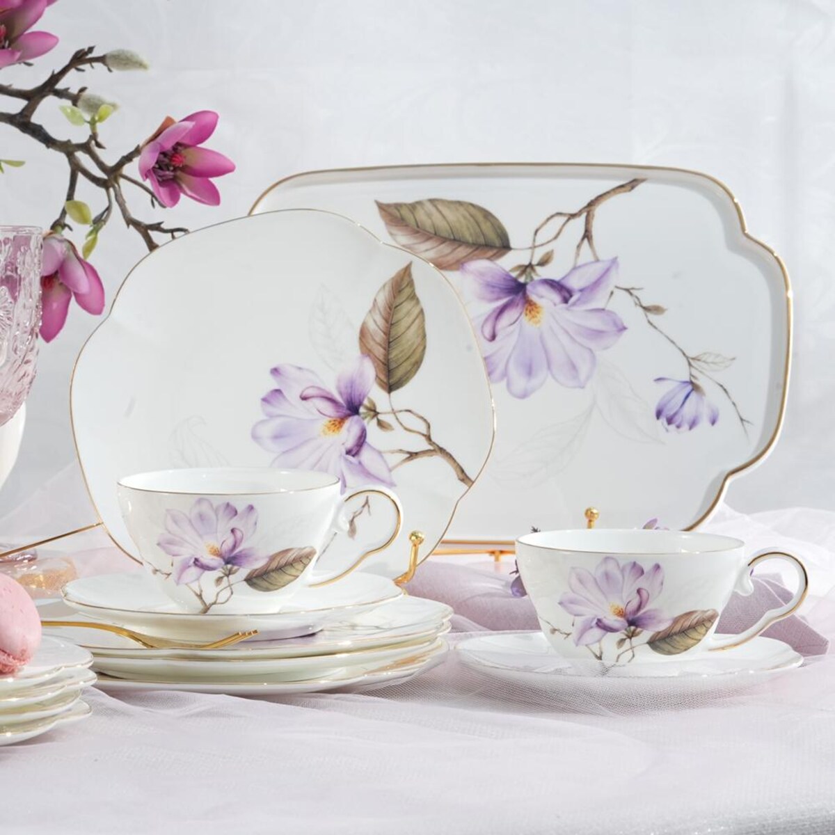 VILLA ITALIA Filiżanka do herbaty porcelanowa 200 ml ze spodkiem SECRET of SPRING