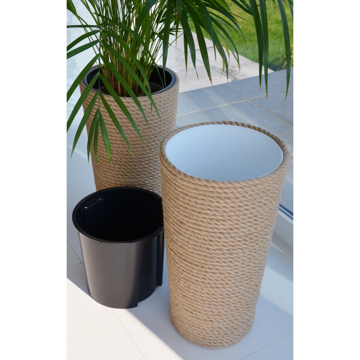 22 BOHO sznurek BIAŁA BAWEŁNA wysoka osłonka + wkład doniczka koszyk naturalny gruby sznurek LINA z trawy plecionej JUTA styl skandynawski etno loft marynistyczny wzór 22/BB16