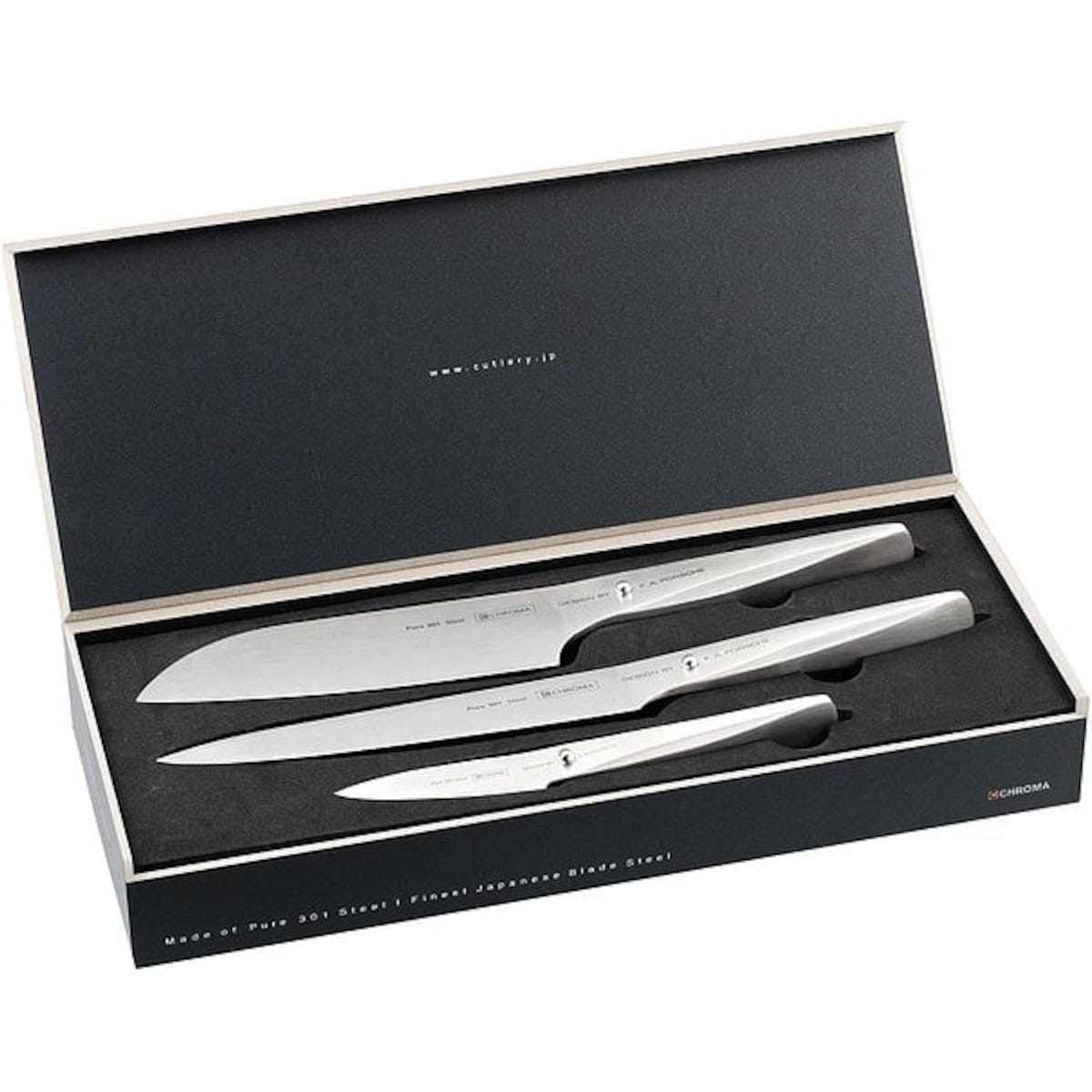 Nóż Santoku, nóż do plastrowania i do obierania Type 301 w zestawie