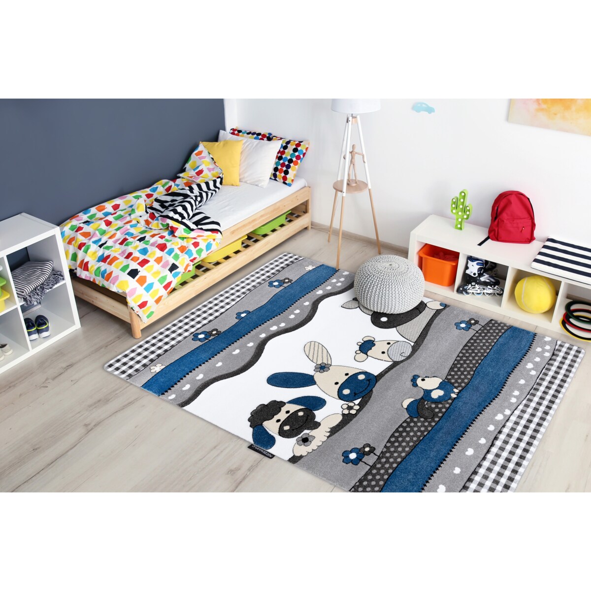 Dywan PETIT FARM FARMA ZWIERZĄTKA niebieski 180x270 cm
