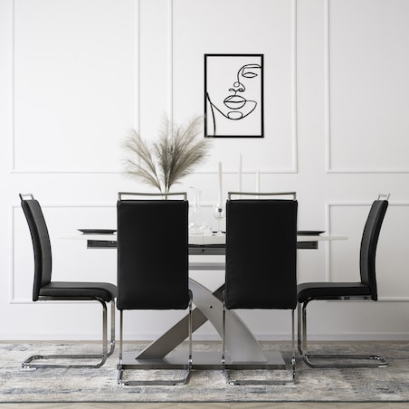 Krzesło Tapicerowane Czarne Na Płozach LOCA Kuchenne Do Jadalni Salonu