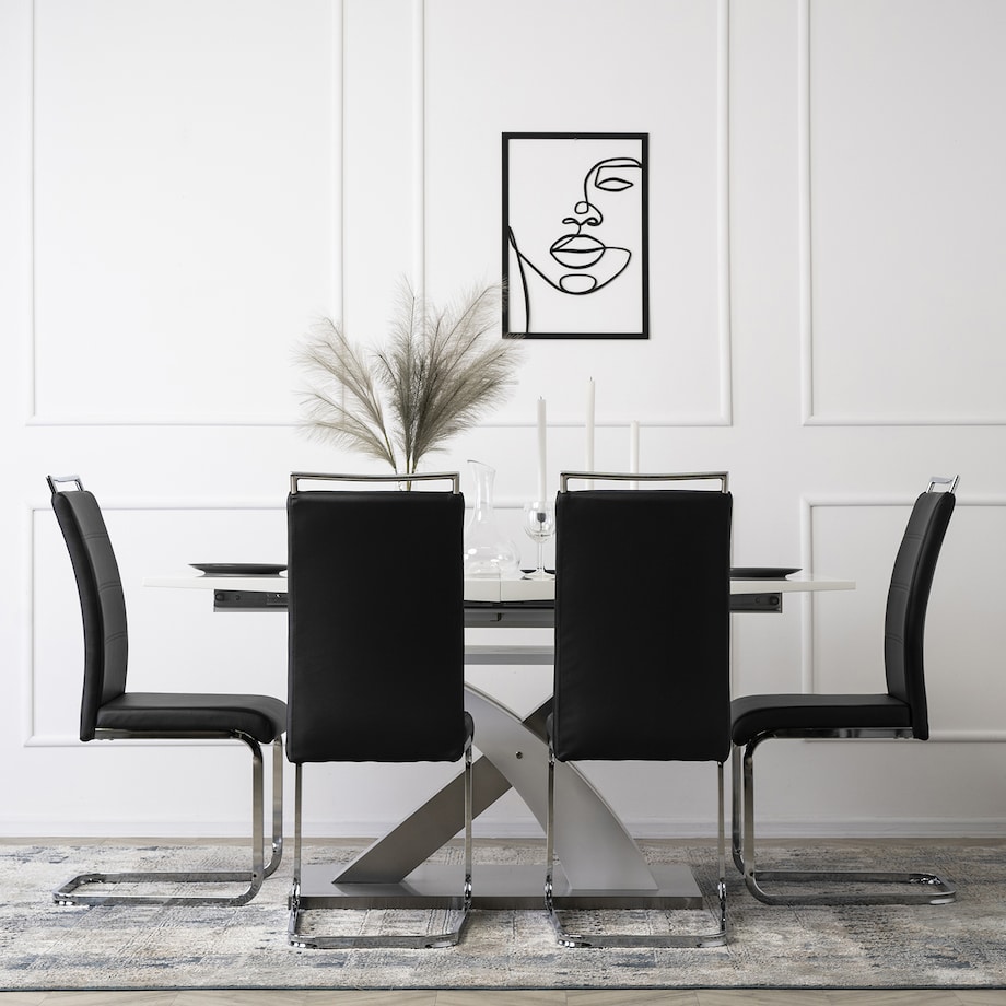 Krzesło Tapicerowane Czarne Na Płozach LOCA Kuchenne Do Jadalni Salonu