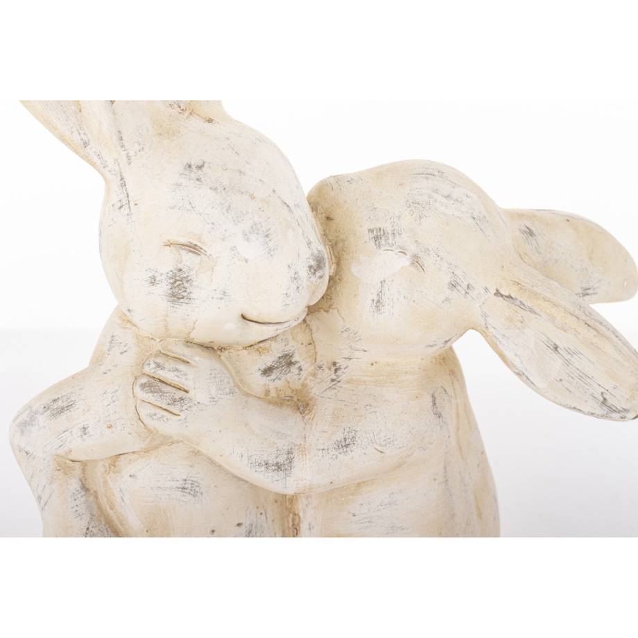 Dekoracja - beżowe cementowe króliki 24x19,5x10 cm ALBIA z synkiem