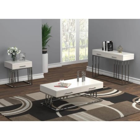 Biały srebrny stolik kawowy/ ława Biała Milano 120x70x45 / 2 pojemne szuflady