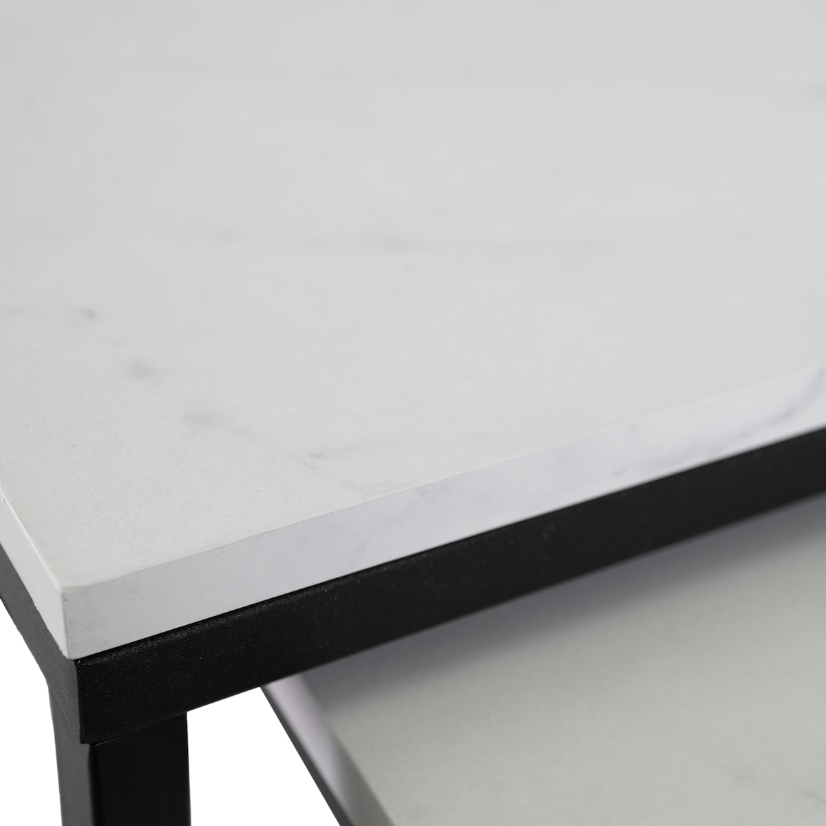 Stolik Kawowy Kwadratowy Marmur Biały Zestaw 2w1 Ława Glamour Biała ORI