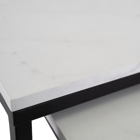 Stolik Kawowy Kwadratowy Marmur Biały Zestaw 2w1 Ława Glamour Biała ORI