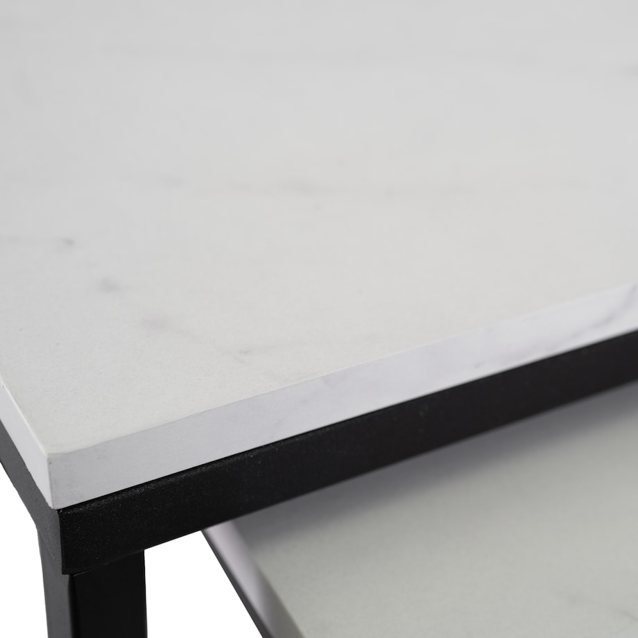 Stolik Kawowy Kwadratowy Marmur Biały Zestaw 2w1 Ława Glamour Biała ORI