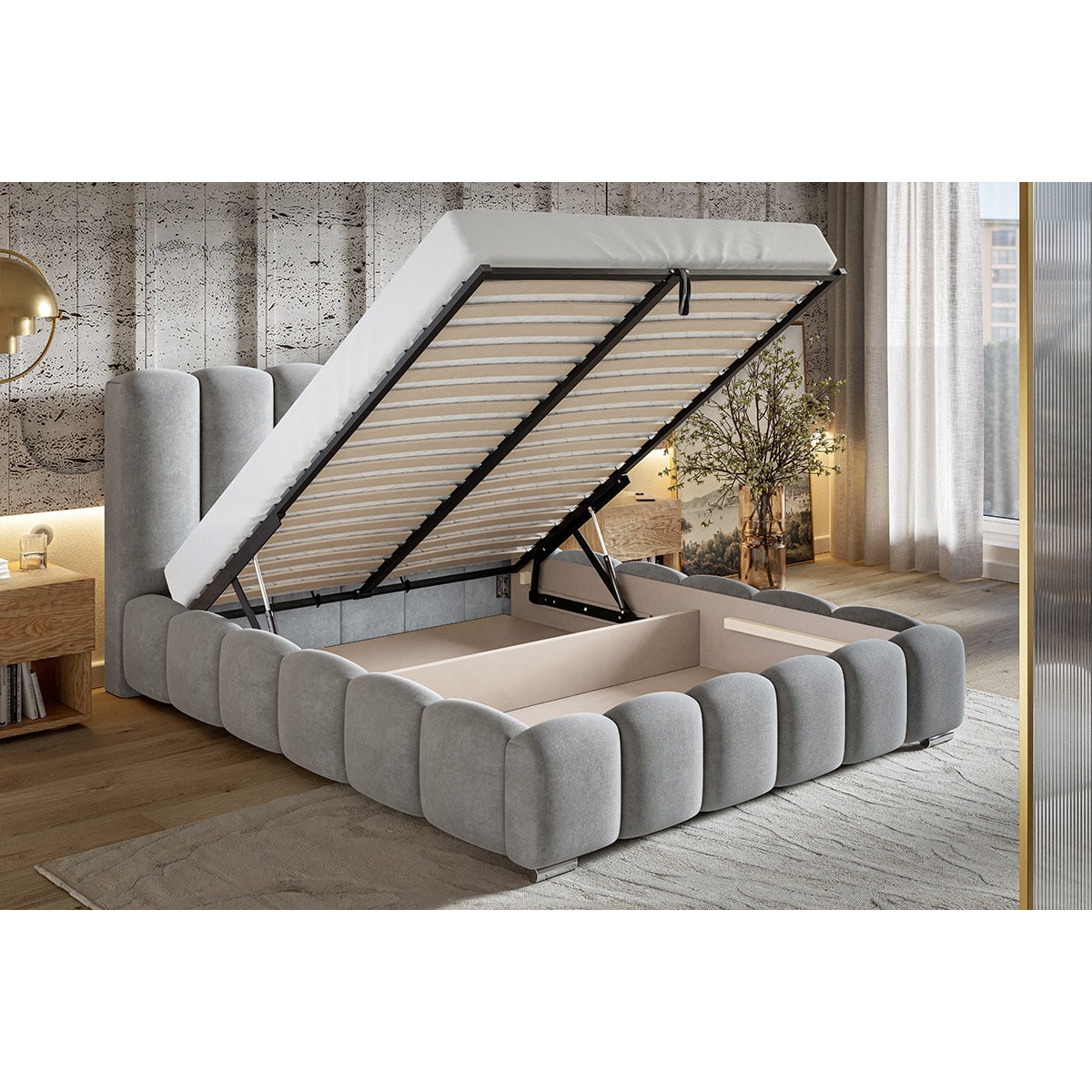 Łóżko do sypialni 200x200 BEN 18 tapicerowane, stelaż metalowy - czarne