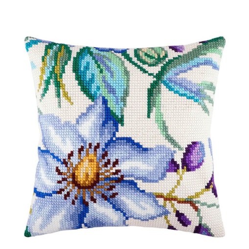Haft krzyżykowy - Poduszka Powojnik