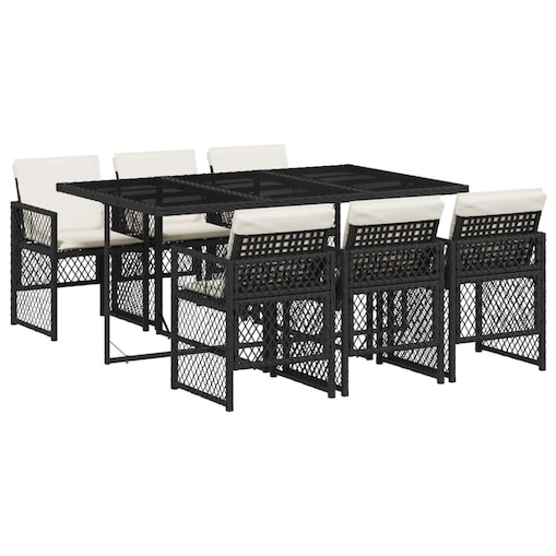 vidaXL 7-cz. zestaw mebli ogrodowych z poduszkami, czarny, polirattan