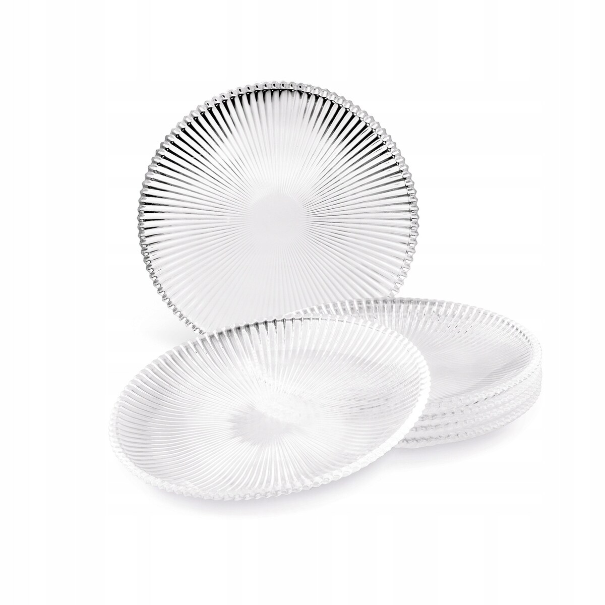 TALERZYKI DESEROWE SZKLANE 6szt W PRĄŻKI 20cm na desery ciasto prezent