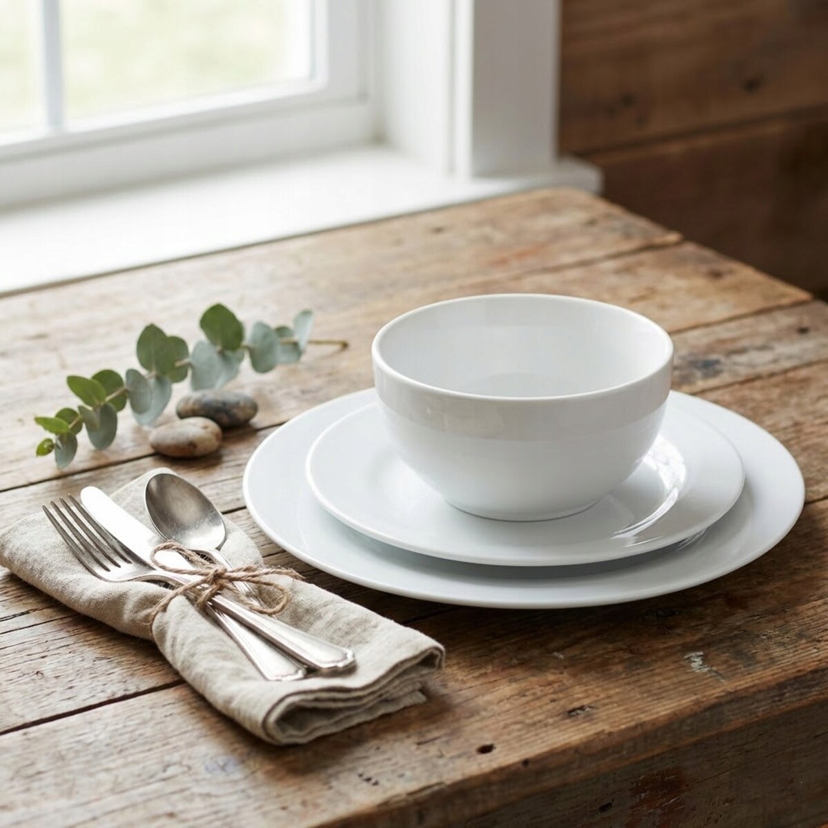 SERWIS OBIADOWY NA 6 OSÓB NOWOCZESNY ZESTAW TALERZY BIAŁY CERAMICZNY 18 el