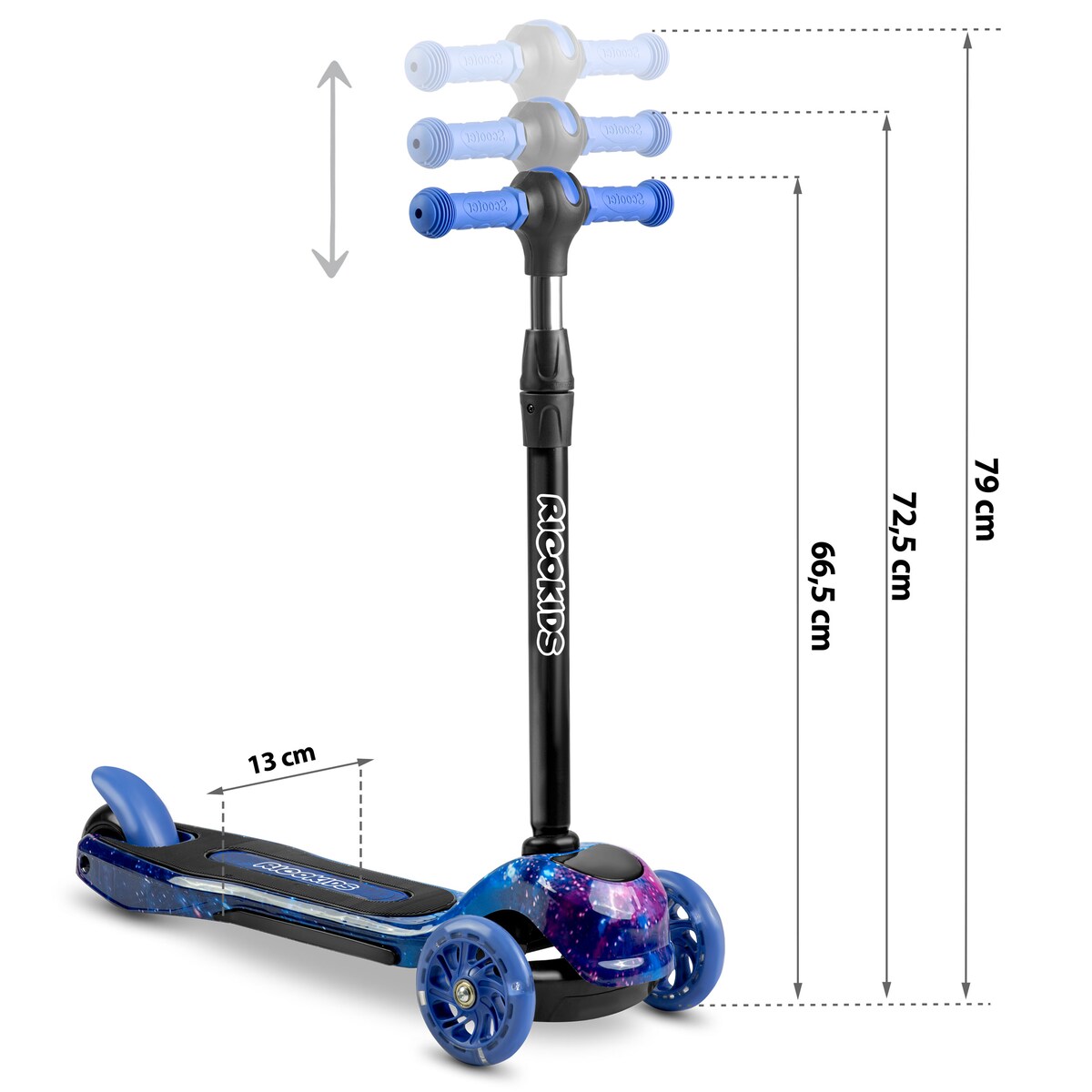 Hulajnoga trójkołowa dla dzieci Ricokids Piko czarno-niebieska