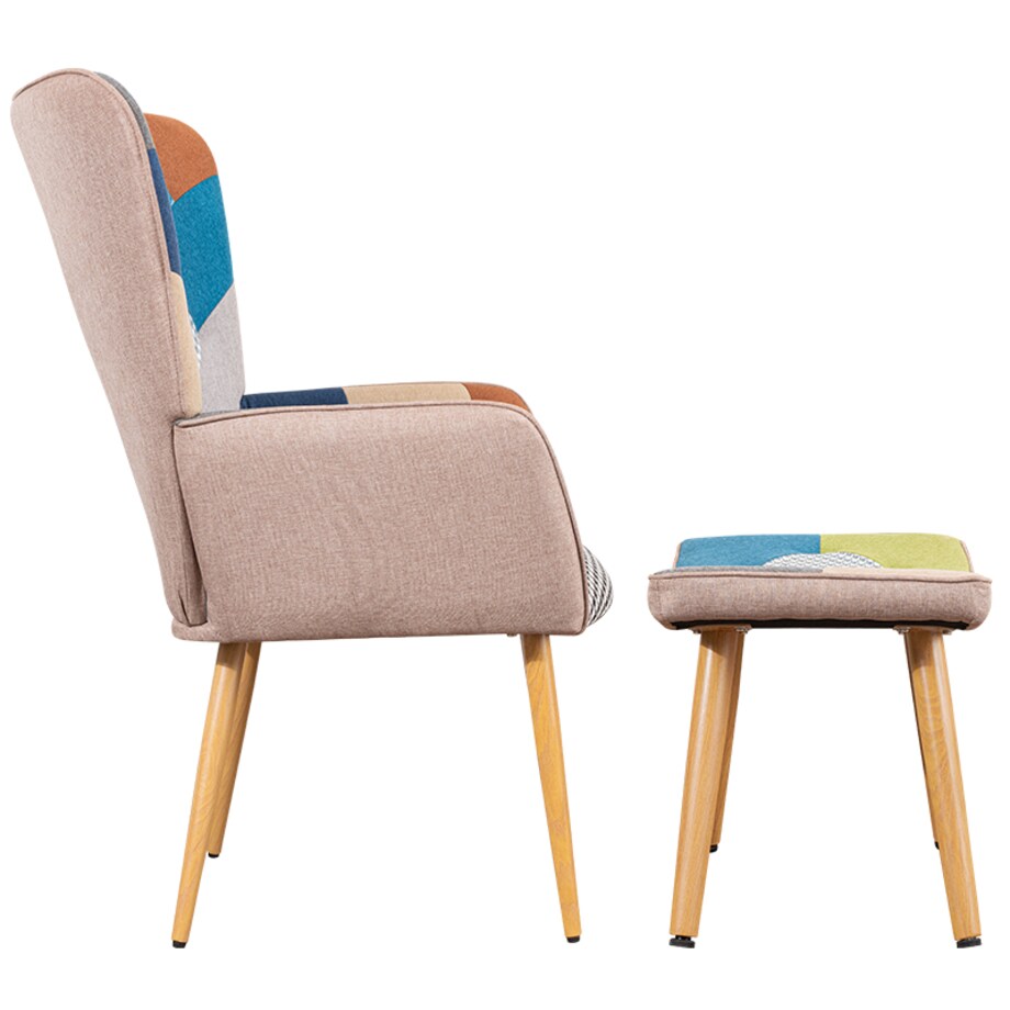 Fotel z podnóżkiem tapicerowanym wypoczynkowy patchwork do salonu wygodny