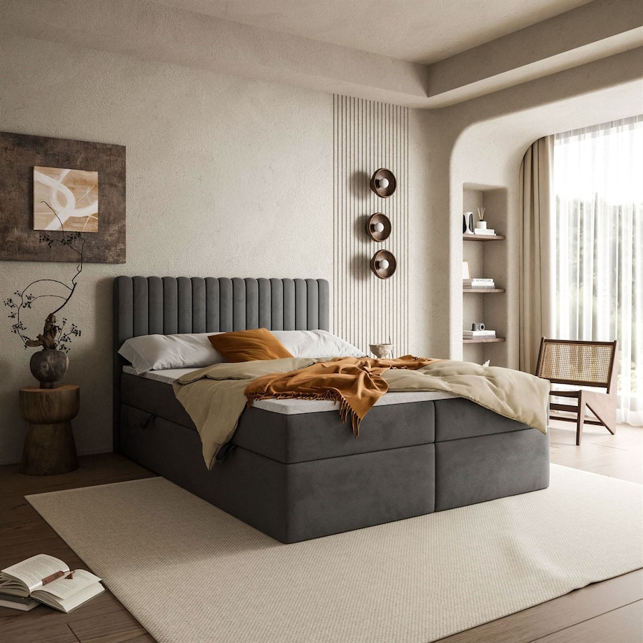 Łóżko kontynentalne JANELLE z materacem bonellowym, 160x200, Jasmine 96, topper