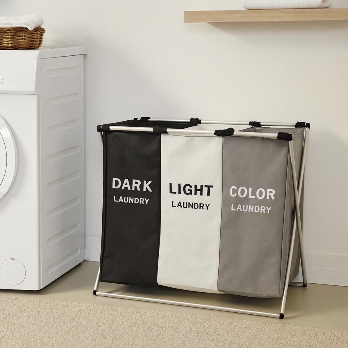 Kosz na pranie z 3 przegródkami o pojemności 35 L, 58 x 40 x 58 cm