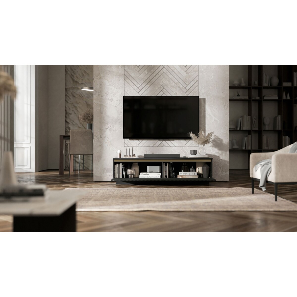 Nowoczesna wisząca / stojącą Szafka RTV Glamour Komoda RTV Czarny Mat 140 cm