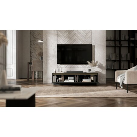 Nowoczesna wisząca / stojącą Szafka RTV Glamour Komoda RTV Czarny Mat 140 cm