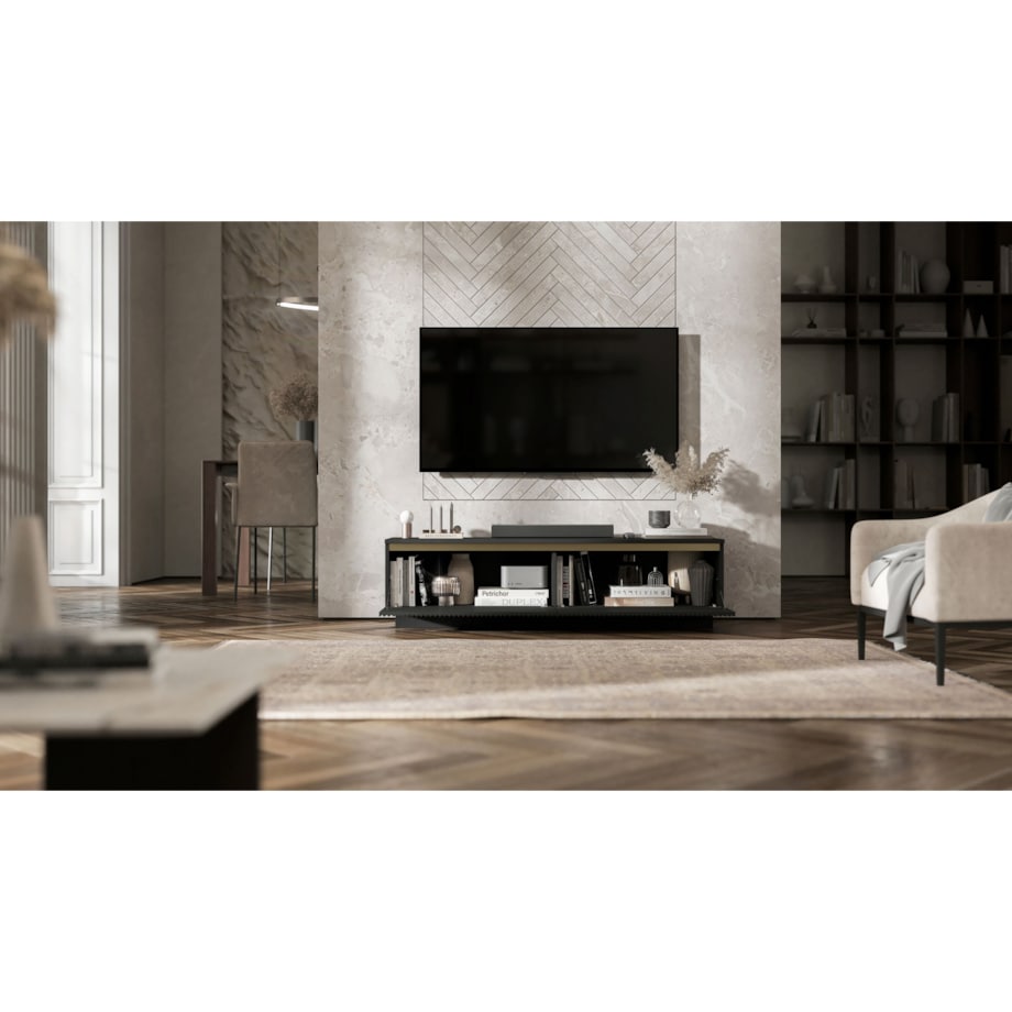 Nowoczesna wisząca / stojącą Szafka RTV Glamour Komoda RTV Czarny Mat 140 cm