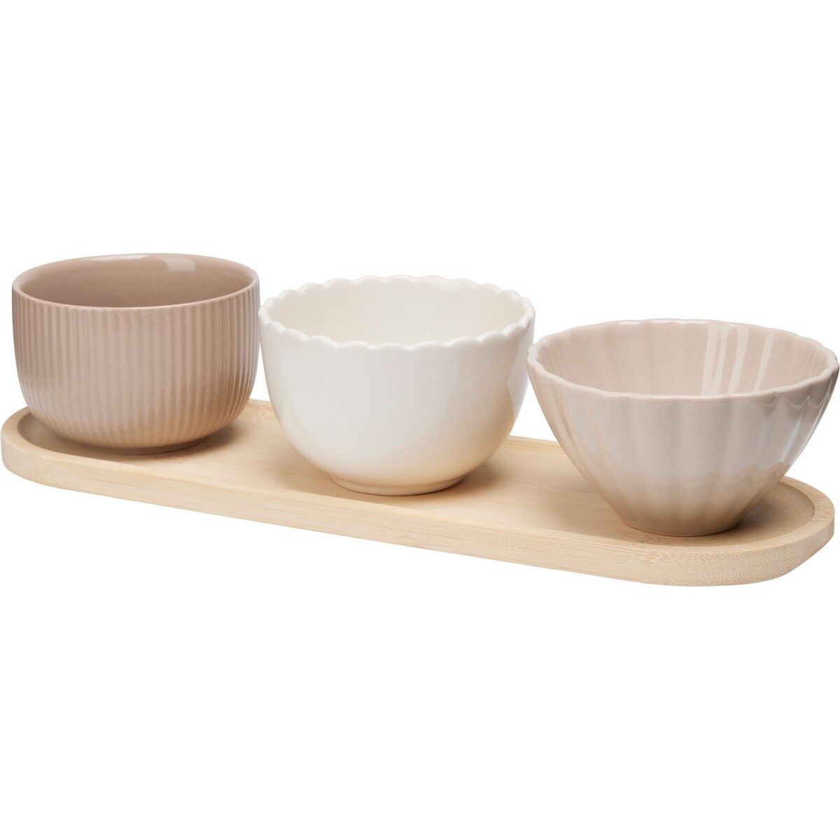 Miseczki na przekąski NOBI, 3 naczynia i podłużna tacka