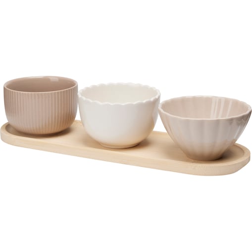 Miseczki na przekąski NOBI, 3 naczynia i podłużna tacka