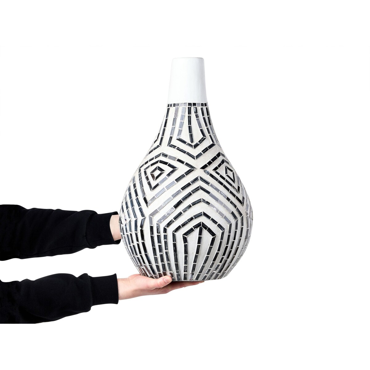 Wazon dekoracyjny z terakoty 50 cm czarno-biały OMBILIN