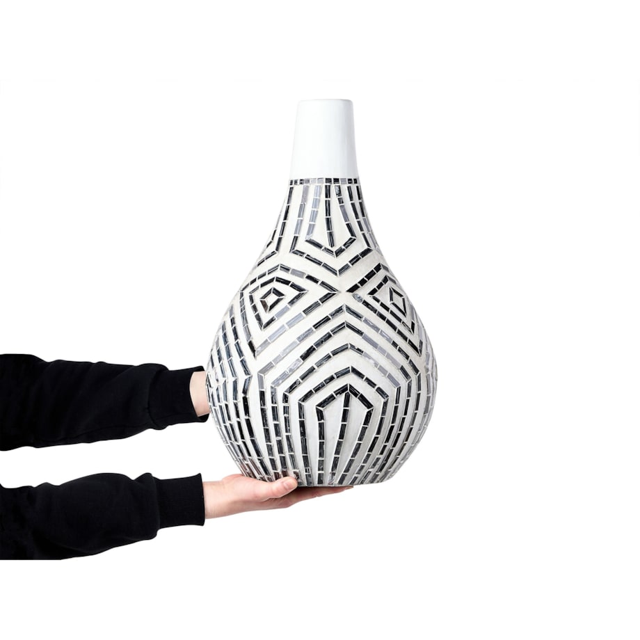 Wazon dekoracyjny z terakoty 50 cm czarno-biały OMBILIN