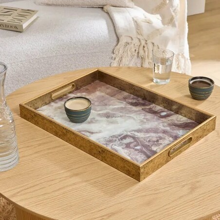 Taca dekoracyjna z motywem marmurowym, Elya, 43x30 cm