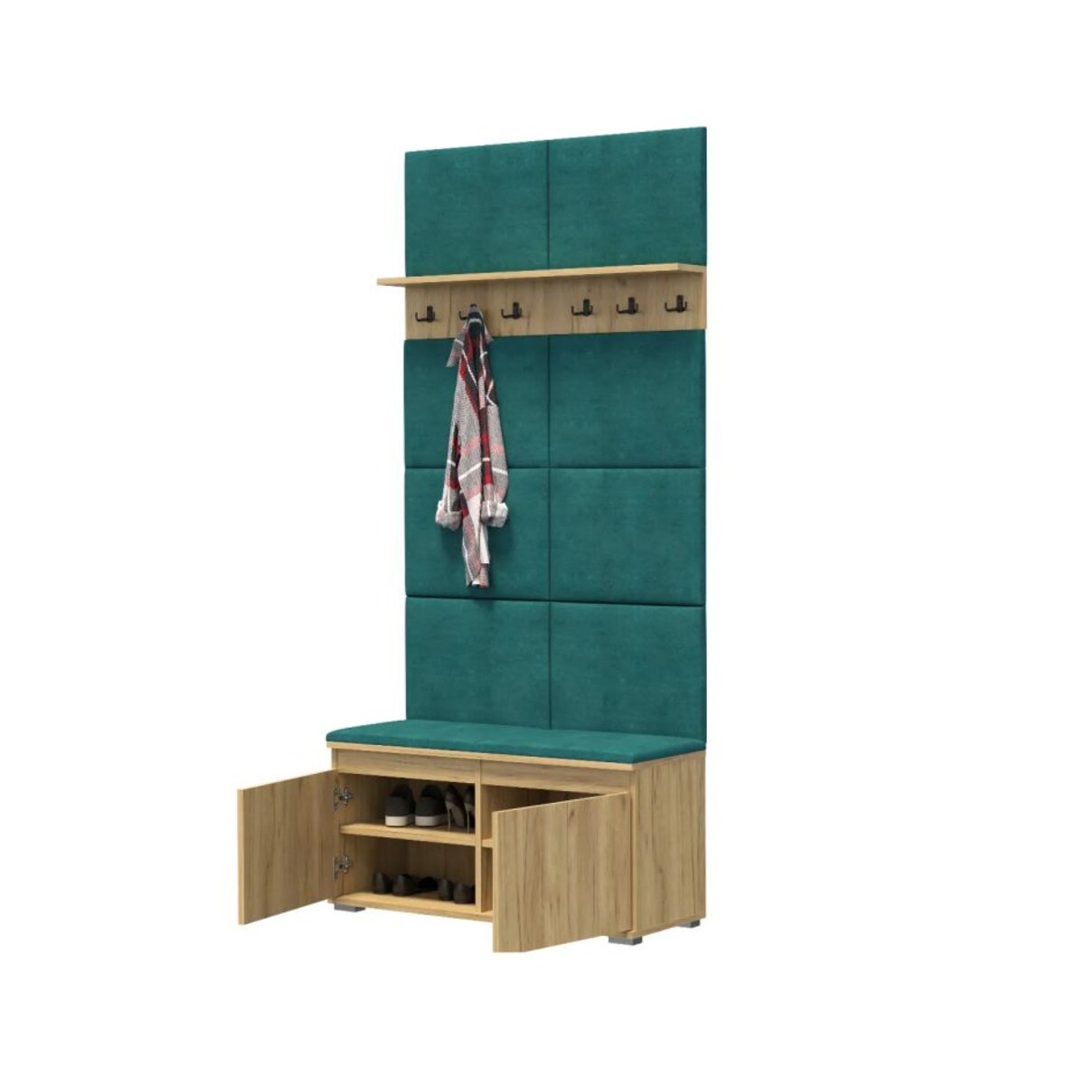 Szafka na buty z siedziskiem i wieszakiem SINGAPUR 100 dąb craft/zielony