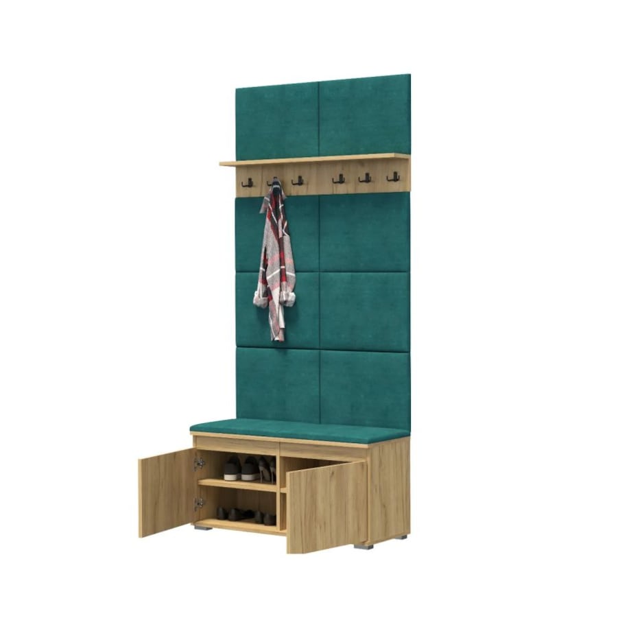 Szafka na buty z siedziskiem i wieszakiem SINGAPUR 100 dąb craft/zielony