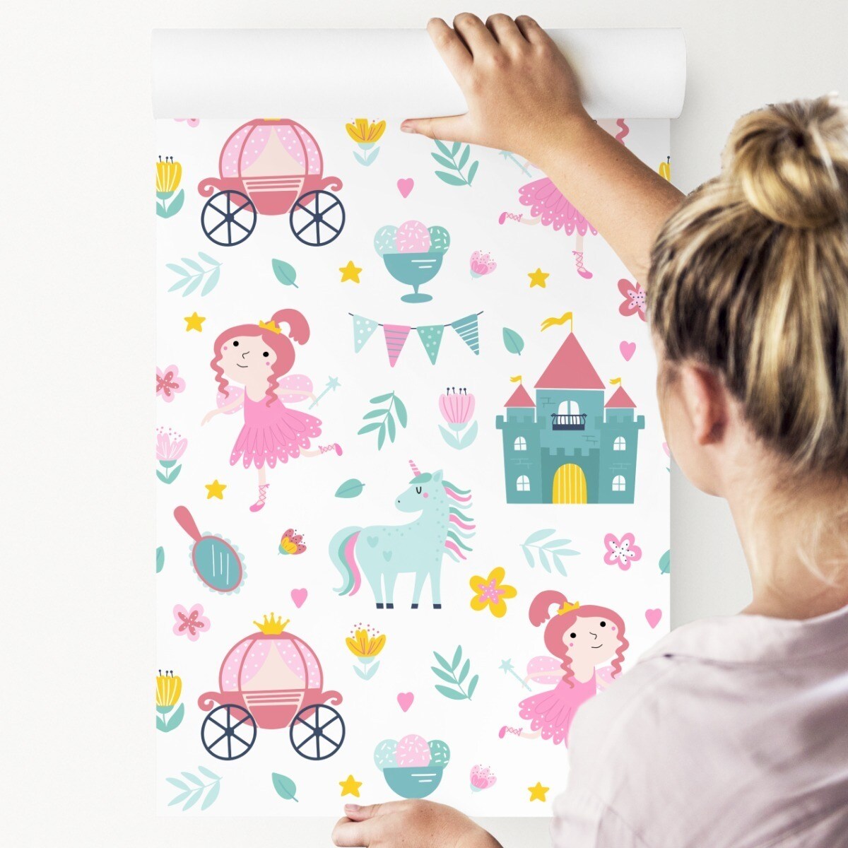 Tapeta Dla Dziewczynki Jednorożce WRÓŻKI Zamki Kwiatki