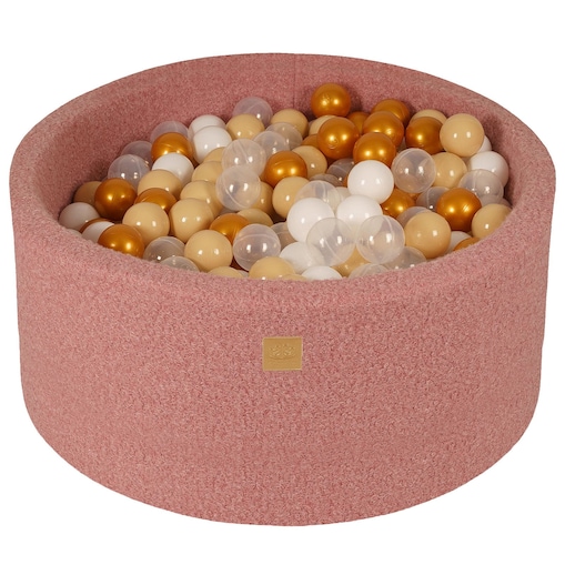 MeowBaby® Boucle Różowy Okrągły Suchy Basen 90x40cm dla Dziecka, piłki: Złoty/Beż/Biały/Transparent