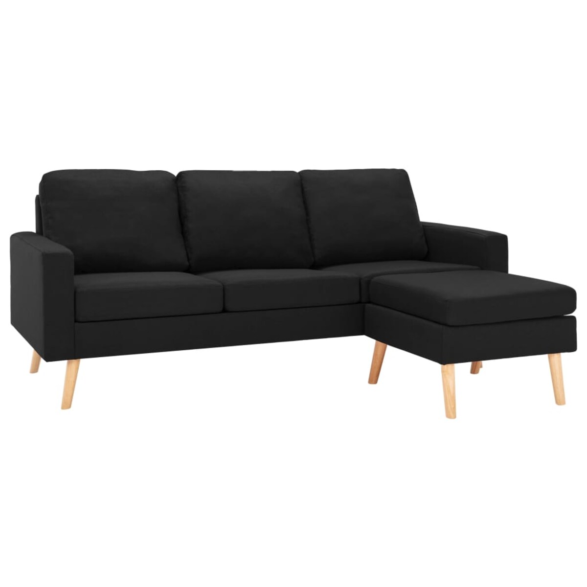vidaXL 3-osobowa sofa z podnóżkiem, czarna, tapicerowana tkaniną