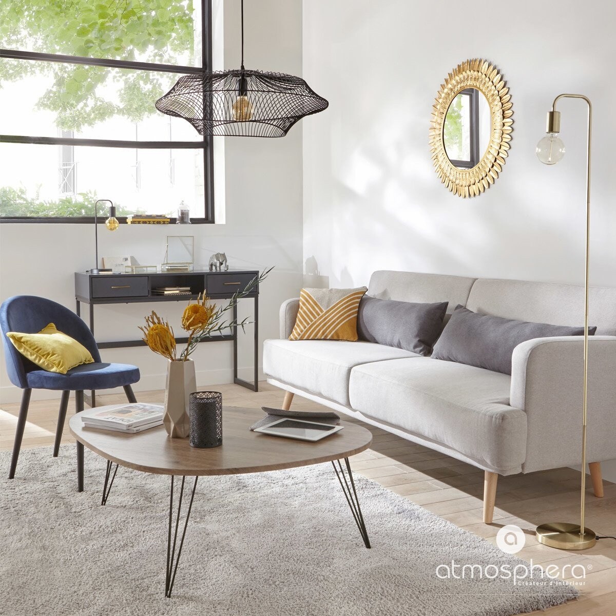 Lustro na ścianę w ramie ze złotych liści, lustro ozdobne, lustro okrągłe, lustro glamour, lustra dekoracyjne, lustro wiszące - Ø 70 cm