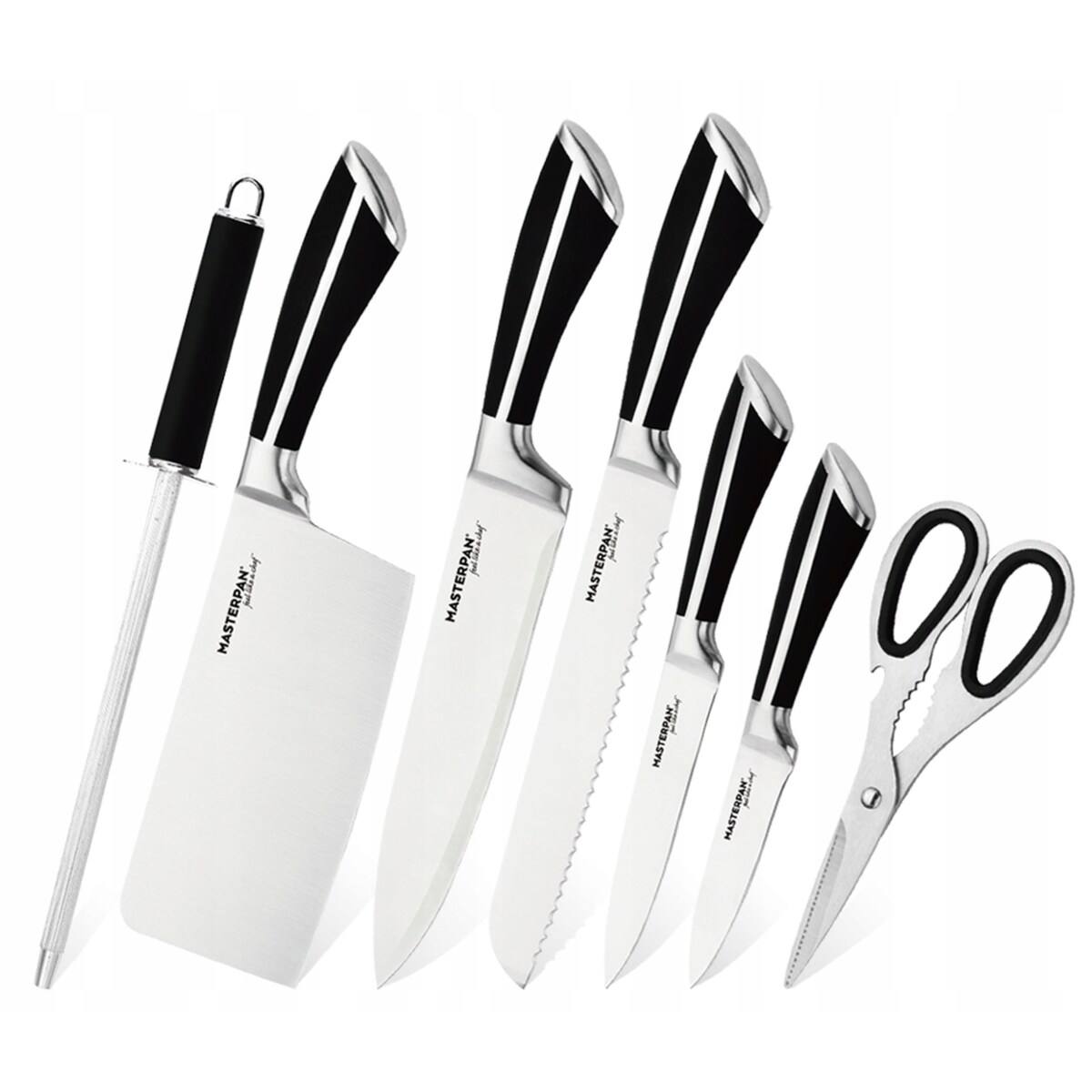 Zestaw Komplet Noży Kuchennych W Stojaku 8 Szt. Ostrzałka Nożyczki Ostre