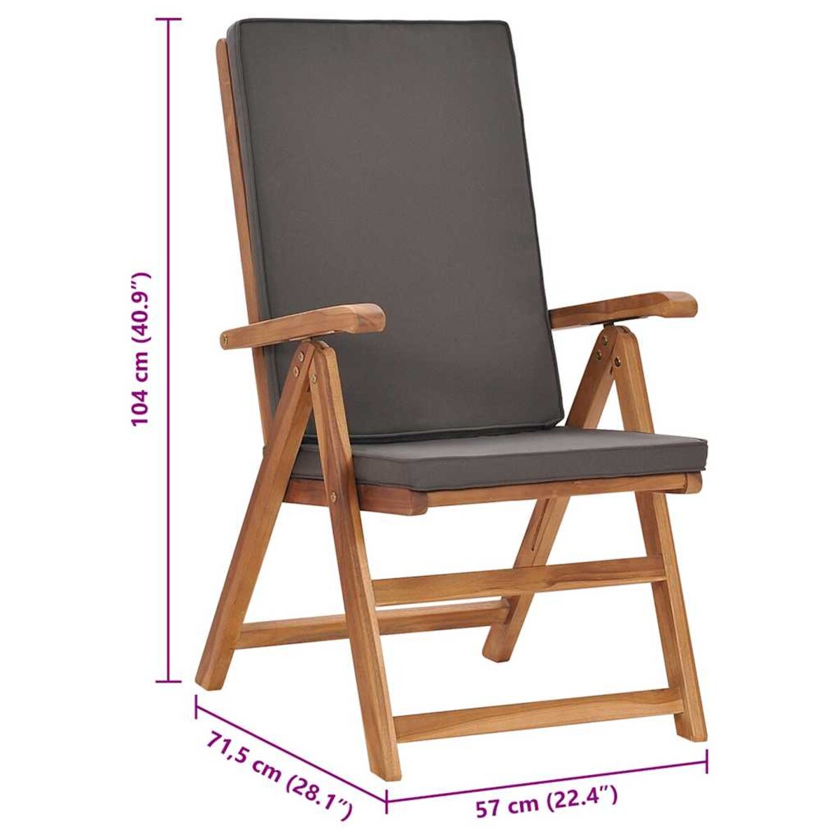 vidaXL Rozkładane krzesła ogrodowe z poduszkami, 2 szt., drewno tekowe