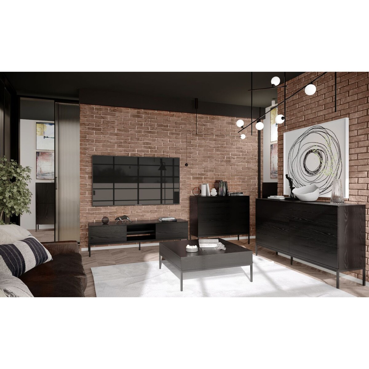 Komoda Szeroka Industrialna na metalowych nóżkach, czarna