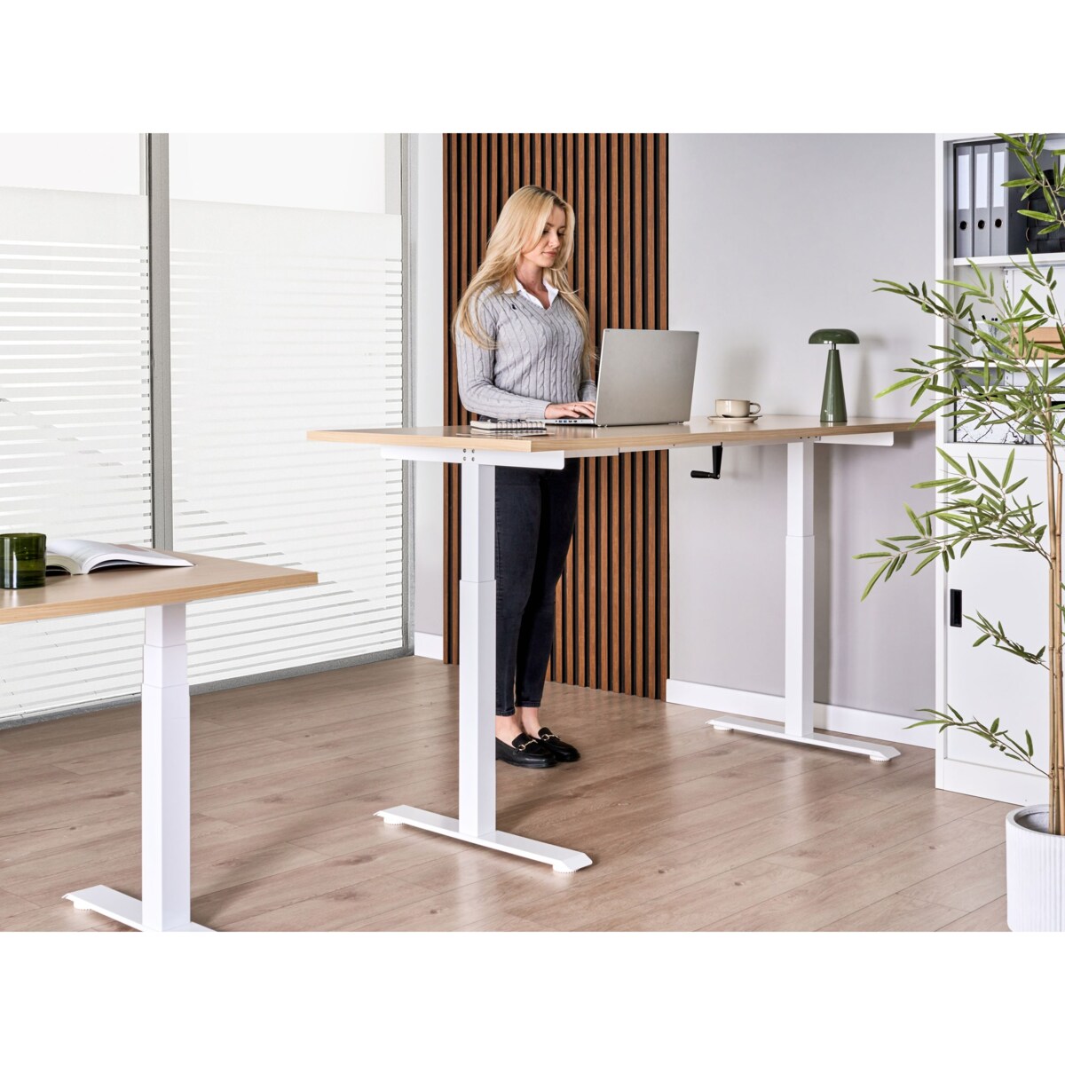 Biurko regulowane manualnie DESTINES Jasny brąz/ biały 180 cm 72 cm