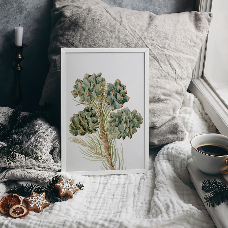 Plakat Gałązka Sosny z Szyszkami 30x40cm