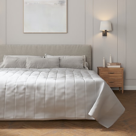 Narzuta pikowana w pasy, szaro-białe wzory marokańskie, Gardenia