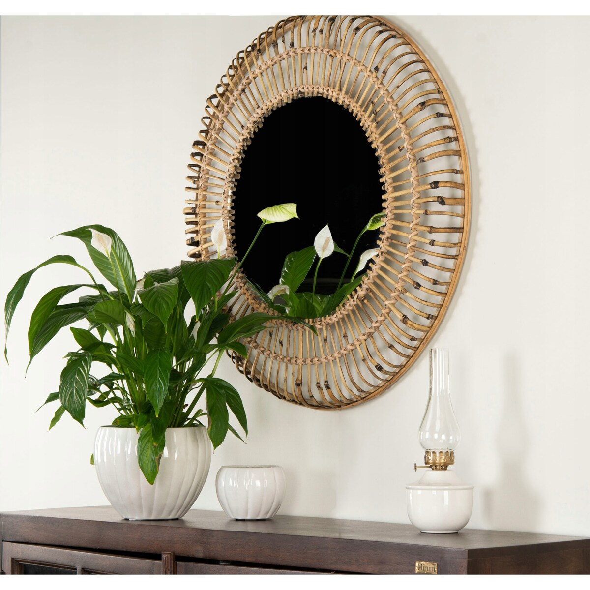 LUSTRO WISZĄCE BOHO bambus naturalne do salonu sypialni śr. 82cm